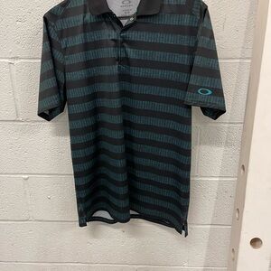 Oakley Men's Polo with Black and Teal Stripes